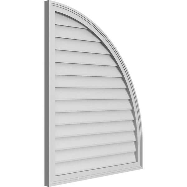 Quarter Round Top Right Surface Mount PVC Gable Vent W/ 2W X 2P Brickmould Sill Frame, 34W X 40H